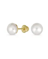 Bling Jewelry Small Minimalist Cz 10K Gold 5MM White Freshwater Cultured Button Pearl Stud Earrings Secure Screw Back