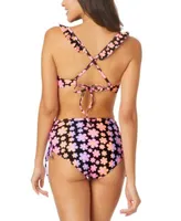 Salt Cove Juniors Floral Print Ruffled Trim Underwire Push Up Bikini Top Bottoms Created For Macys