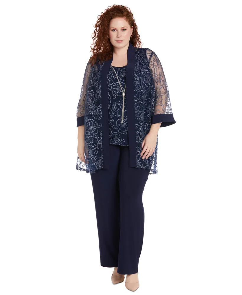 R & M Richards Plus Size Lace Jacket, Top & Pull-On Pants