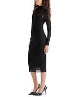 Steve Madden Women's Vivienne Mesh Long-Sleeve Midi Dress