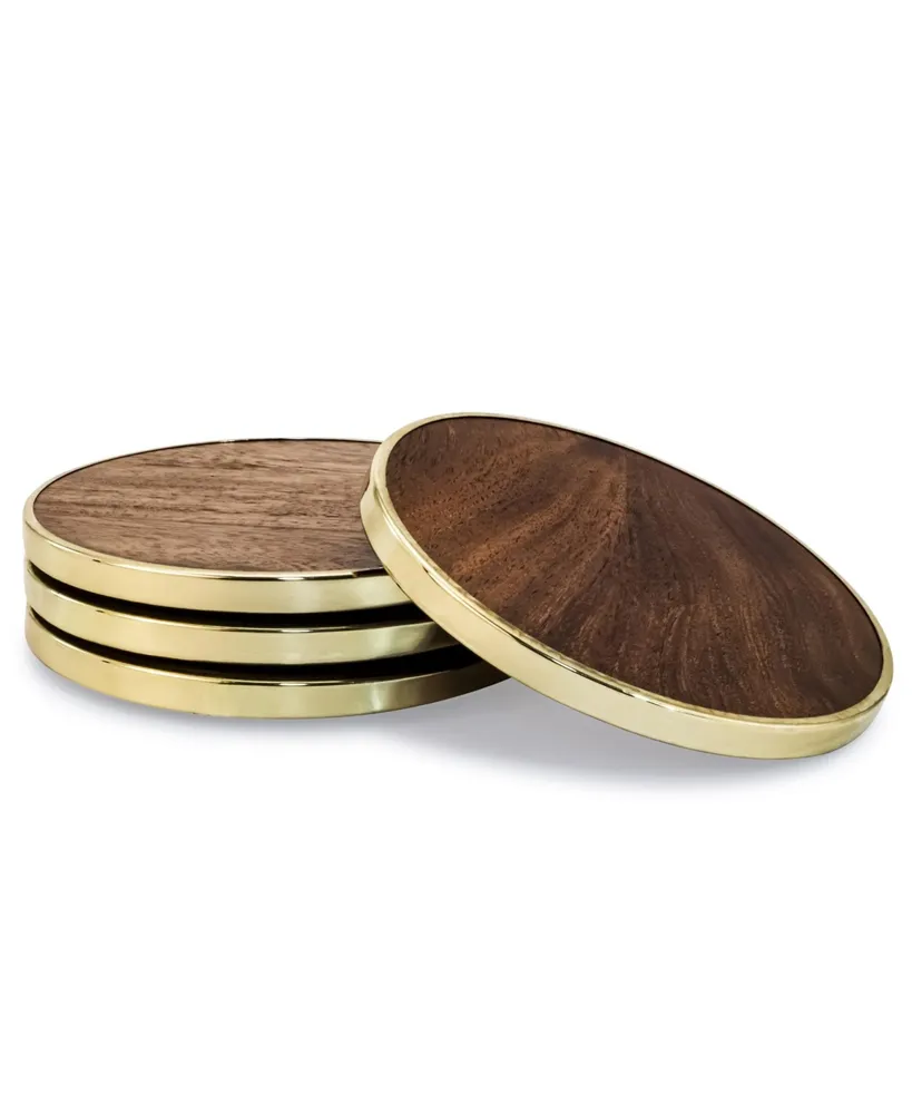 Mascot Hardware Hammered Brass Wood Coaster Set of 4