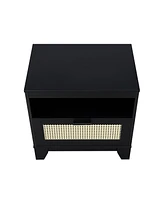 Manhattan Comfort Sheridan 21.63" Medium Density Fibreboard 1-Drawer Cane Nightstand
