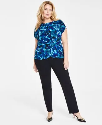 I.N.C. International Concepts Plus Size Printed Twist Front Top Tummy Control Skinny Pants Created For Macys