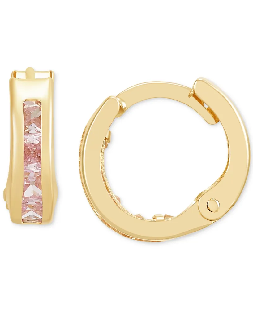 Children's Cubic Zirconia Extra Small Huggie Hoop Earrings 14k Gold, 10mm