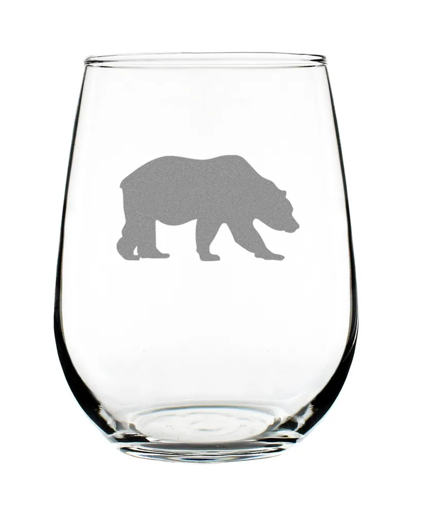 Bevvee Bear Silhouette Rustic Cabin Gifts Stem Less Wine Glass, 17 oz