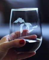 Bevvee Great Lakes Map Midwestern Gifts Stem Less Wine Glass, 17 oz