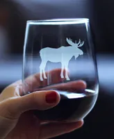 Bevvee Moose Silhouette Rustic Cabin Gifts Stem Less Wine Glass, 17 oz