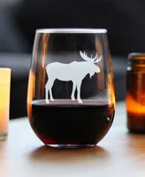 Bevvee Moose Silhouette Rustic Cabin Gifts Stem Less Wine Glass, 17 oz