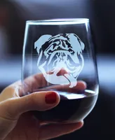 Bevvee English Bulldog Face Bulldog Dog Gifts Stem Less Wine Glass, 17 oz