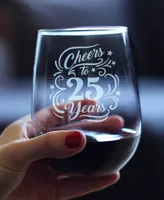 Bevvee Cheers to 25 Years 25th Anniversary Gifts Stem Less Wine Glass, 17 oz