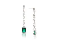 White Rhodium Clad Emerald Crystal + Cubic Zirconia Earrings