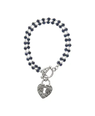 2028 Crystal Blue Toggle Heart Charm Bracelet