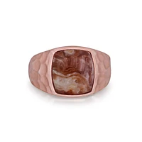 LuvMyJewelry Red Lace Agate Gemstone Hammered Texture Rose Gold Plated SIlver Signet Ring