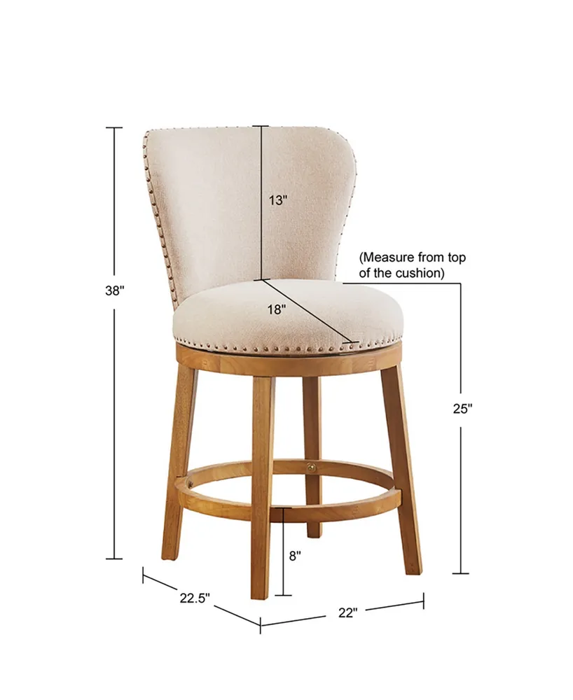 Madison Park 22" Stewart Wide Wood Upholstered 360 Degree Swivel Counter Stool