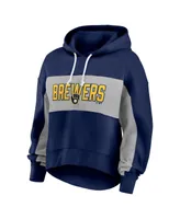 Women's Fanatics Navy Milwaukee Brewers Filled Stat Sheet Pullover Hoodie