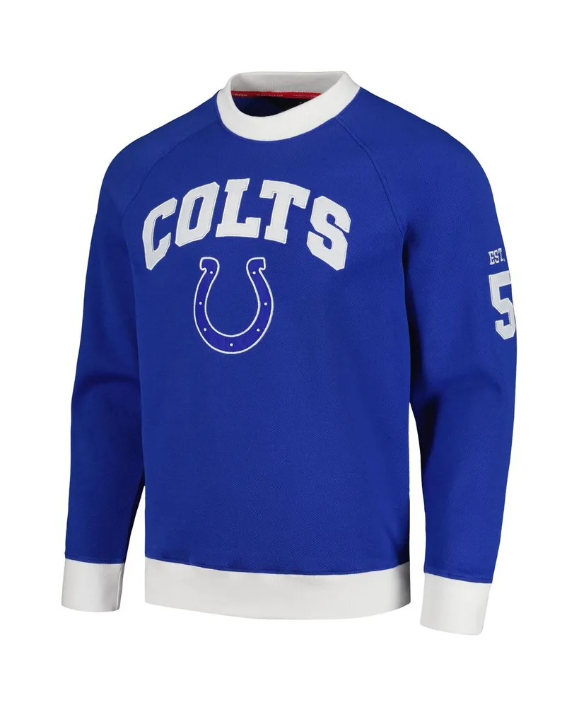 Men's Tommy Hilfiger Royal, White Indianapolis Colts Reese Raglan Tri-Blend Pullover Sweatshirt
