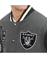 Men's Tommy Hilfiger Heather Gray, Black Las Vegas Raiders Gunner Full-Zip Varsity Jacket