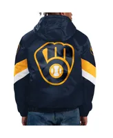 Men's Starter Navy Milwaukee Brewers Force Play Ii Half-Zip Hooded Jacket