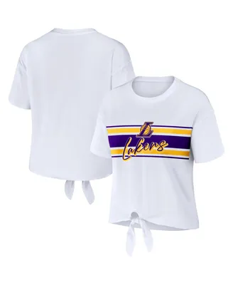 Women's Wear by Erin Andrews White Los Angeles Lakers Tie-Front T-shirt