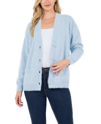 Fever Women's Feather Cardigan Sweater with Jewel Button