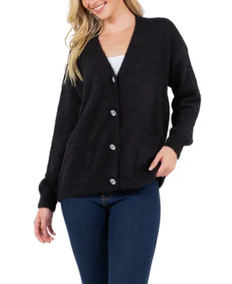 Fever Women's Feather Cardigan Sweater with Jewel Button