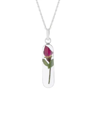 Dried Flower Oval Drop Pendant with 18" Chain in Sterling Silver