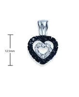 Sterling Silver White Gold Plated With Black and White Cubic Zirconia Heart Necklace