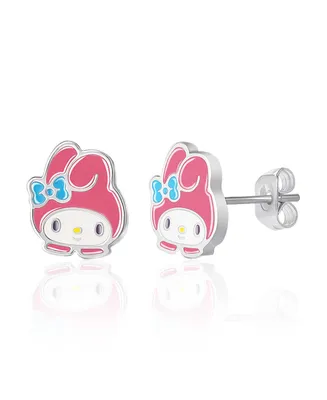 Sanrio Womens Hello Kitty and Friends Silver Plated and Enamel Stud Earrings - My Melody, Officially Licensed