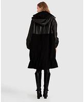 Women's Back To Black Oversized Leather Panelled Coat