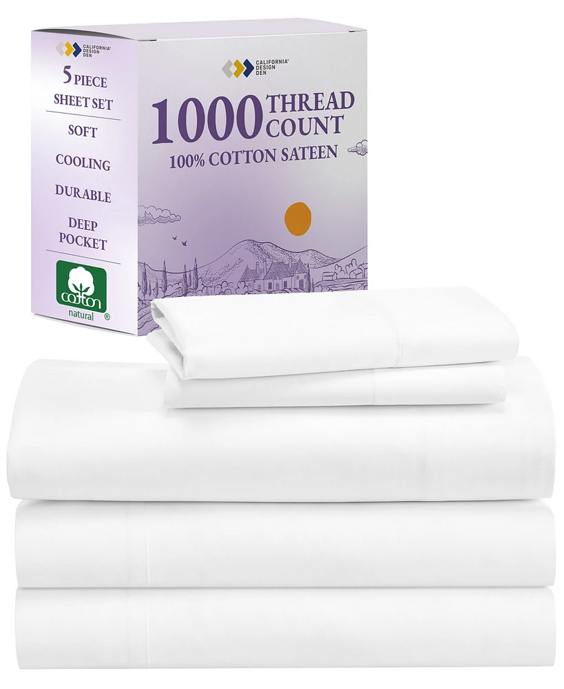 Luxury 1000 Thread Count Bed Sheets Set - 100% Cotton Sateen - Soft, Thick & Deep Pocket - Split King Size