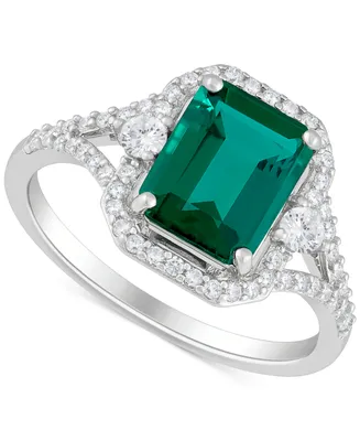 Lab-Grown Emerald (2-1/10 ct. t.w.) and White Sapphire (3/8 ct. t.w.) Ring in Sterling Silver