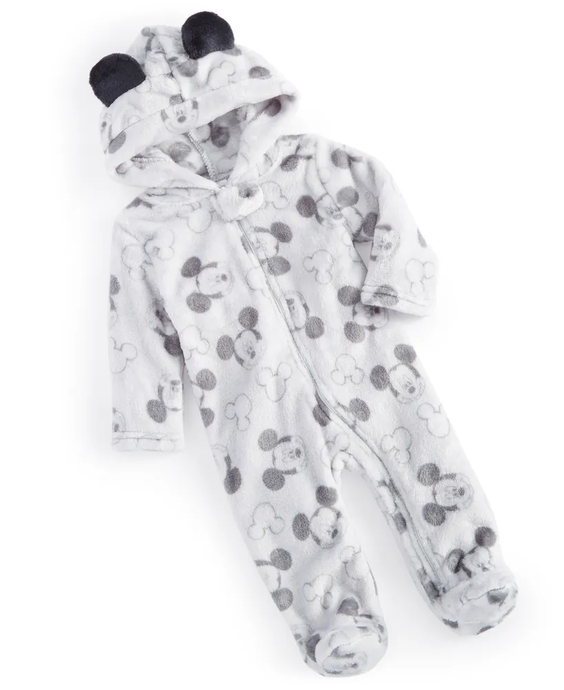 Disney Baby Mickey Mouse-Print Sherpa Zip Footed Coverall