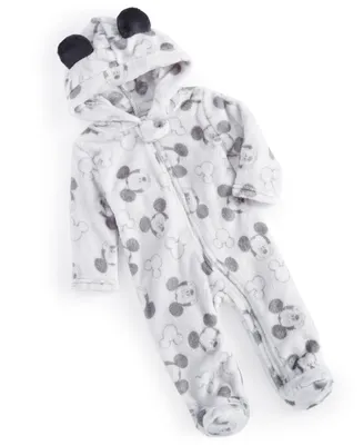 Disney Baby Mickey Mouse-Print Sherpa Zip Footed Coverall