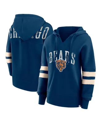 Women's Fanatics Navy Distressed Chicago Bears Bold Move Dolman V-Neck Pullover Hoodie