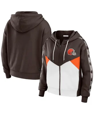 Women's Wear by Erin Andrews Brown, White Cleveland Browns Color-Block Full-Zip Hoodie