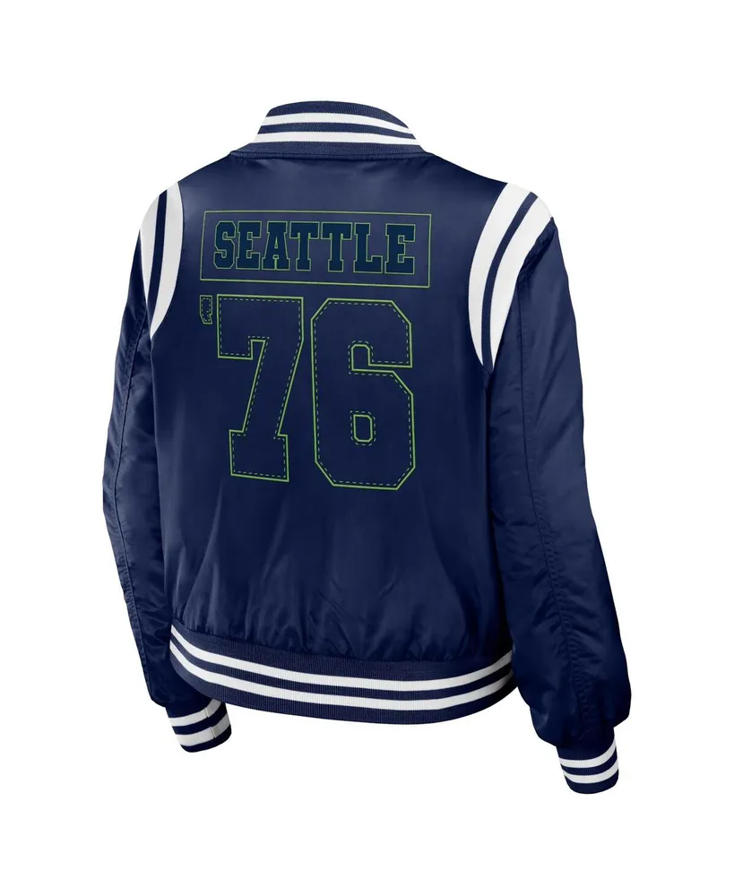 Women's Wear by Erin Andrews Navy Seattle Seahawks Bomber Full-Zip Jacket