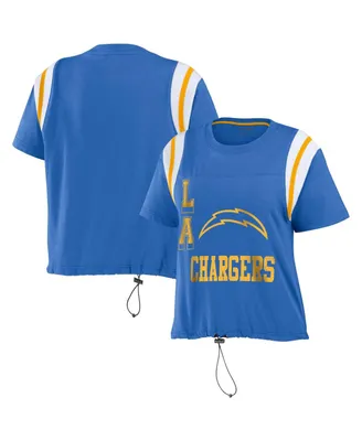 Women's Wear by Erin Andrews Powder Blue Distressed Los Angeles Chargers Cinched Colorblock T-shirt