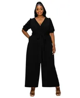 L I V D Plus Iris Surplice Belted Pocket Jumpsuit