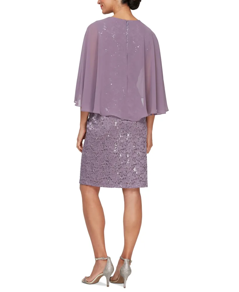 Sl Fashion Women's Sequin-Lace Capelet-Sleeve Dress