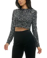 Alex & Sophia Juniors' Imitation-Pearl-Trim Sequin Velvet Top