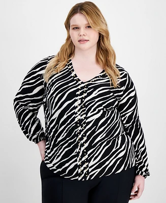 I.n.c. International Concepts Plus Animal-Print Studded Top, Created for Macy's