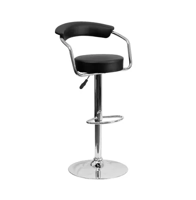 Contemporary Vinyl Adjustable Height Barstool With Arms