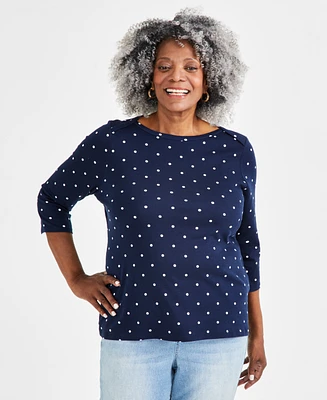 Style & Co Plus Size Printed Pima Cotton 3/4-Sleeve Top, Created for Macy's