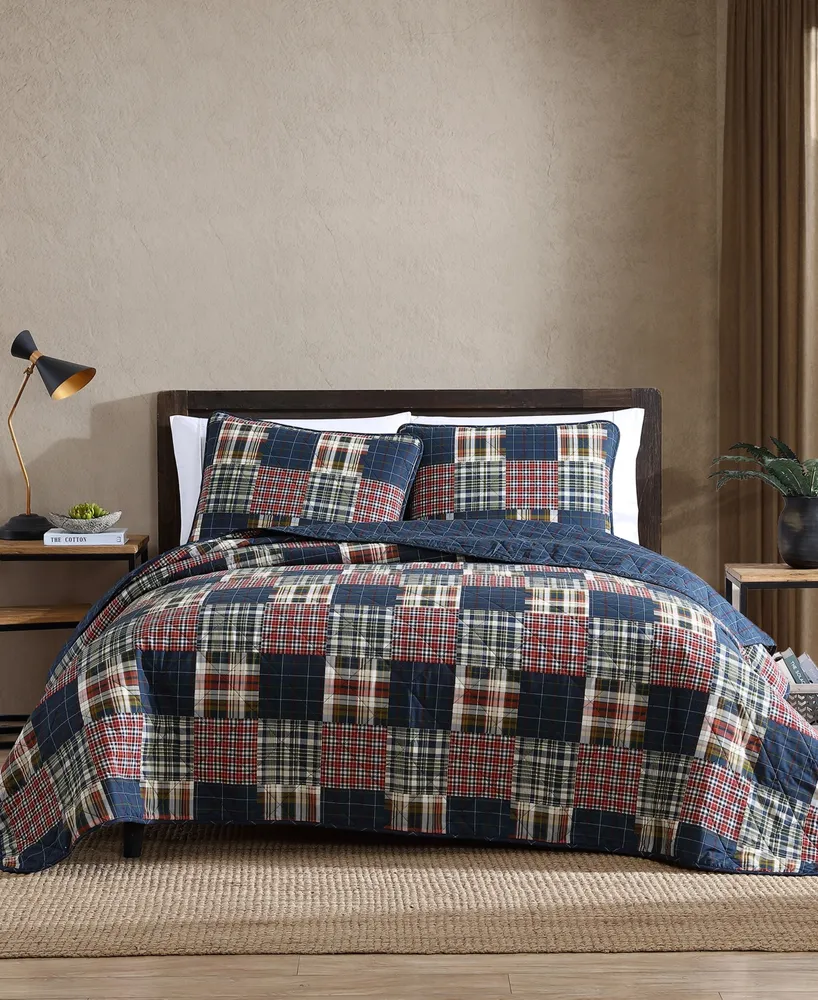 Eddie Bauer Madrona Plaid Blue Reversible 3-Piece Full/Queen Quilt Set