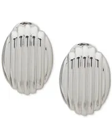 Anne Klein Silver-Tone Ridged Oval Clip-On Button Earrings