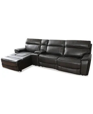 Hutchenson 127.5" 4-Pc. Zero Gravity Leather Sectional with 1 Power Recliner, Chaise and Console, Created for Macy's