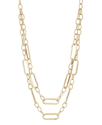 Polished Paperclip & Round Link 17" Layered Necklace in 14k Gold