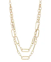 Polished Paperclip & Round Link 17" Layered Necklace in 14k Gold