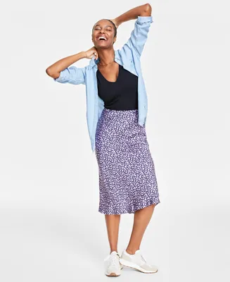 Women's Petal-Print Midi Slip Skirt, Created for Macy's