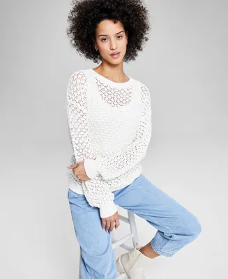And Now This Women's Pointelle-Knit Long-Sleeve Sweater, Created for Macy's